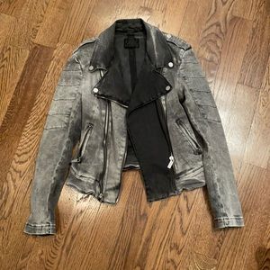 KARL LAGERFELD fitted stretchy Moto gray/black jacket